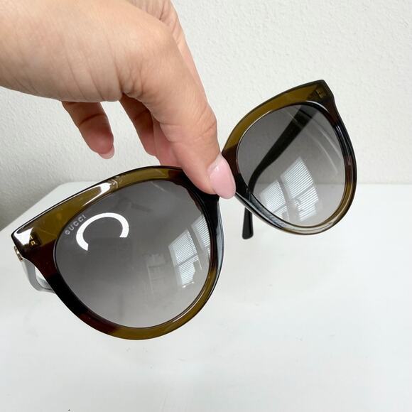 Gucci GG0179SA Havana/Black Round Cat Eye Sunglasses